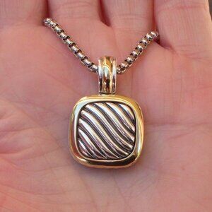 Retired David Yurman Waverly Square Enhancer Pendant w/Chain - 18K/925